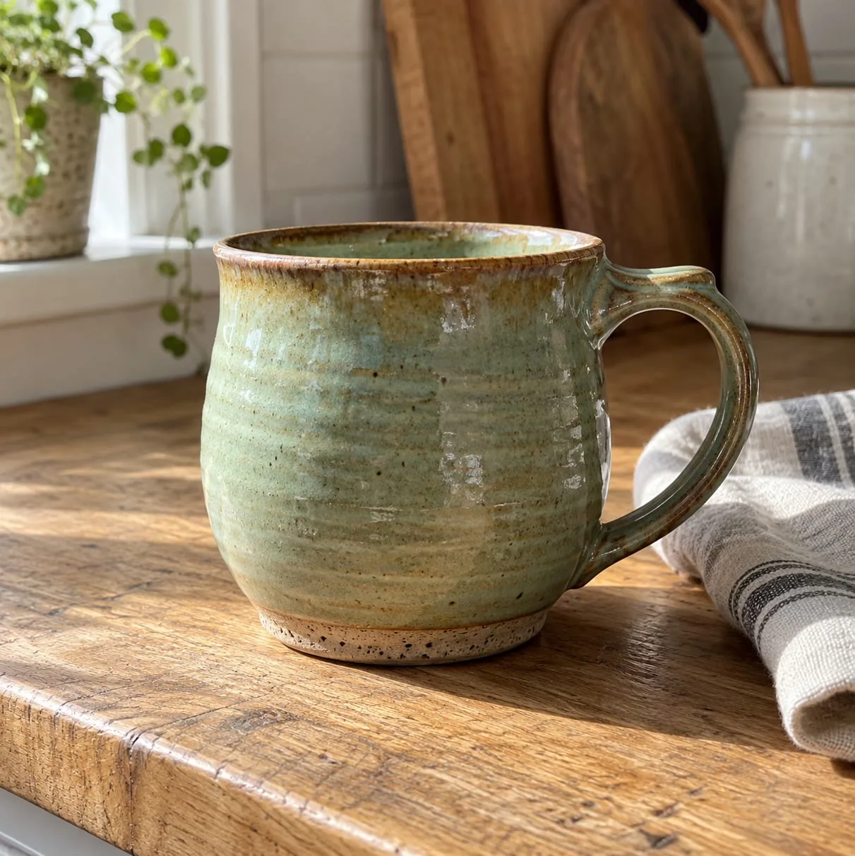 Handmade Green Glazed Mug